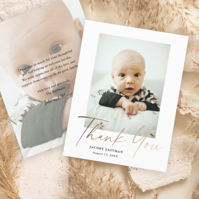 Carte de remerciement bébé photo script minimal bu (Créateur téléchargé)