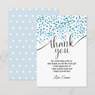 carte de remerciement bleue, confettis