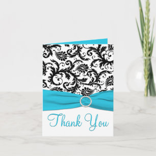 Carte de remerciement Blue, White et Black Damask