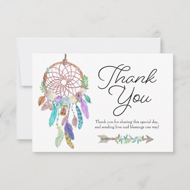 Carte de remerciement Boho Dreamcatcher Dusky (Devant)