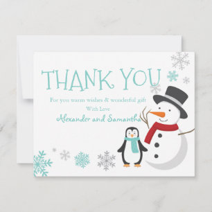 Carte de remerciement Bonhomme de neige manchot Hi