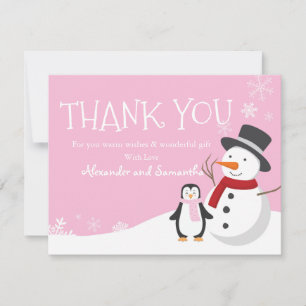 Carte de remerciement Bonhomme de neige manchot Me