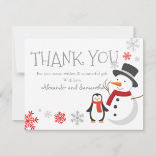 Carte de remerciement Bonhomme de neige manchot Me
