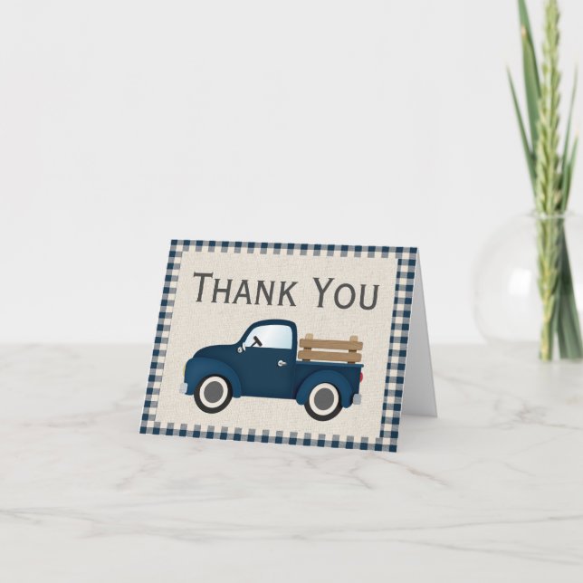 Carte de remerciement camion bleu rustique (Devant)
