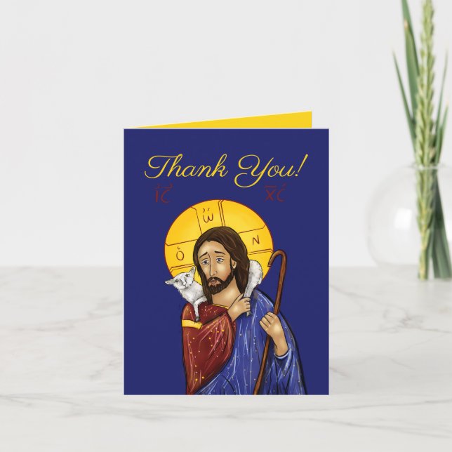 Carte de remerciement chrétienne (Christ le Bon Be (Devant)