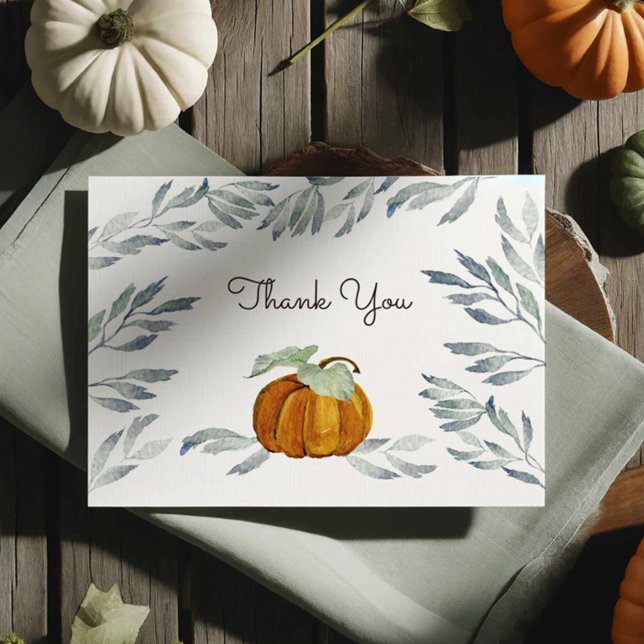 Carte de remerciement citrouille (Pumpkin thank you notecards feature a cute watercolor orange pumpkin.)