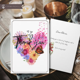 Carte de remerciement cœur floral aquarelle vibran