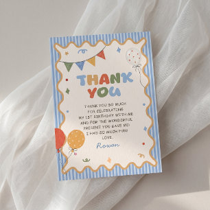 Carte de remerciement colorée à rayures pour anniv