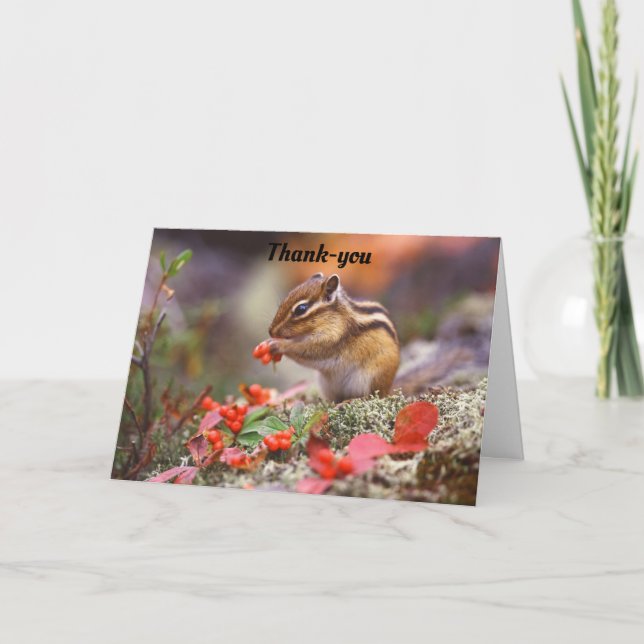 Carte de Remerciement Cute Chipmunk Avec Berries (Devant)