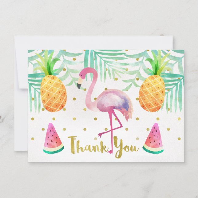 Carte de remerciement d'anniversaire au flamant ro (Devant)