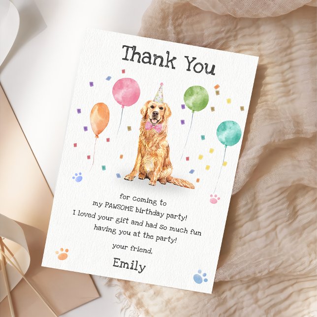 Carte de remerciement d'anniversaire de chiot Retr (Créateur téléchargé)
