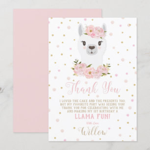 Carte de remerciement d'anniversaire de lama flora