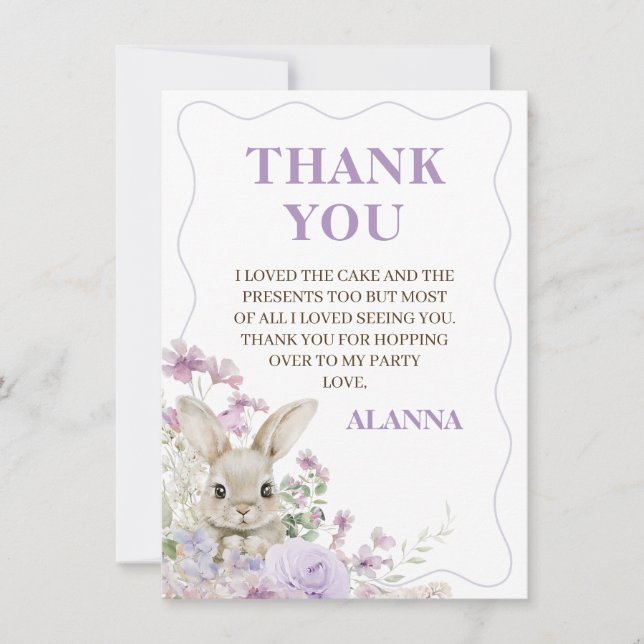 Carte de remerciement d'anniversaire de lapin aux  (Devant)