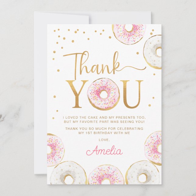 Carte de remerciement d'anniversaire Donuts Or Ros (Devant)