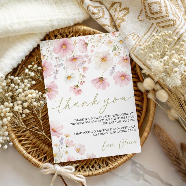 Carte de remerciement d'anniversaire florale Fleur (Créateur téléchargé)