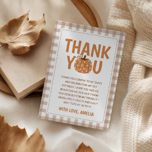Carte de remerciement d'anniversaire Gingham Pumpk