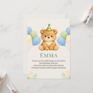 Carte de remerciement d'anniversaire Ourson en pel