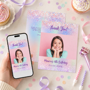 Carte de remerciement d'anniversaire photo rose ho