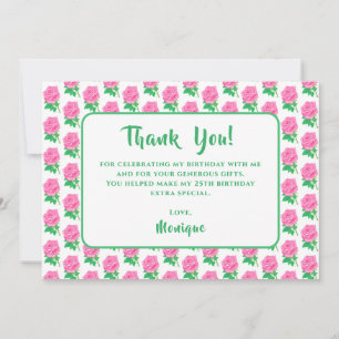 Carte de remerciement d'anniversaire Rose Rose