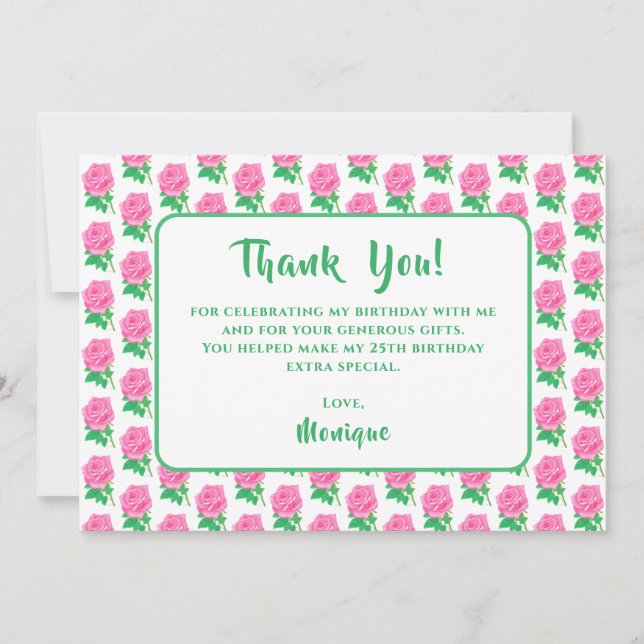 Carte de remerciement d'anniversaire Rose Rose (Devant)