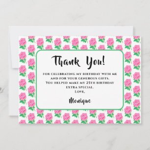 Carte de remerciement d'anniversaire Rose rose
