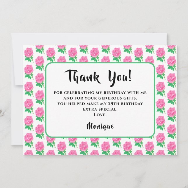Carte de remerciement d'anniversaire Rose rose (Devant)