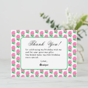 Carte de remerciement d'anniversaire Rose Rose