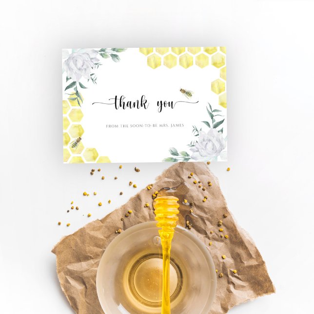 Carte de remerciement de babille floral abeille (Créateur téléchargé)