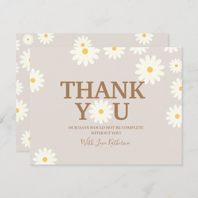 Carte de remerciement de baby shower Boho Daisy Fl (Devant / Derrière)