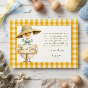 Carte de remerciement de Baby Shower Yellow Gingha