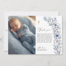 Carte de remerciement de baptême avec photo de fle
