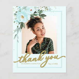 Carte de remerciement de budget Teal Floral Grad P