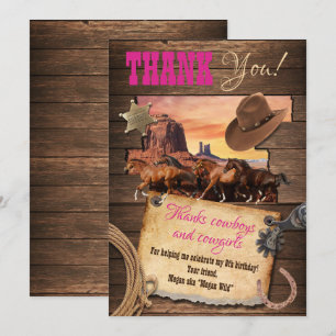 Carte de remerciement de cowgirl occidentale
