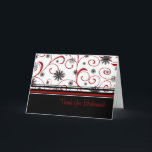 Carte de remerciement de demoiselle d'honneur de m<br><div class="desc">Carte de vœux de remerciement de demoiselle d'honneur de mariage de vacances en rouge bordeaux élégant et classique, noir et blanc, avec un motif de flocons de neige et de volutes stylisées. La façon parfaite de remercier vos demoiselles d'honneur de mariage de Noël ou d'hiver. Également disponible en invitations, étiquettes...</div>