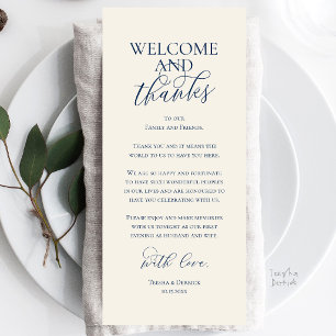 Carte de remerciement de dîner de mariage Bienvenu