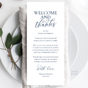 Carte de remerciement de dîner de mariage Bienvenu