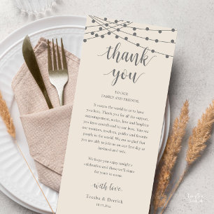 Carte de remerciement de dîner de mariage rustique