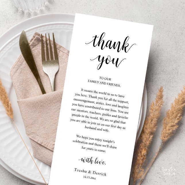 Carte de remerciement de dîner de mariage rustique (Modern Rustic Wedding Dinner Thank You Card Reception Lunch Brunch Reception in Black and White)
