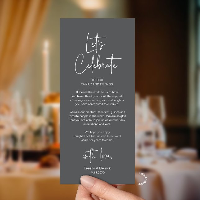 Carte de remerciement de dîner de réception de mar (Modern Classy Wedding Reception Dinner Thank You Card in Charcoal Grey)