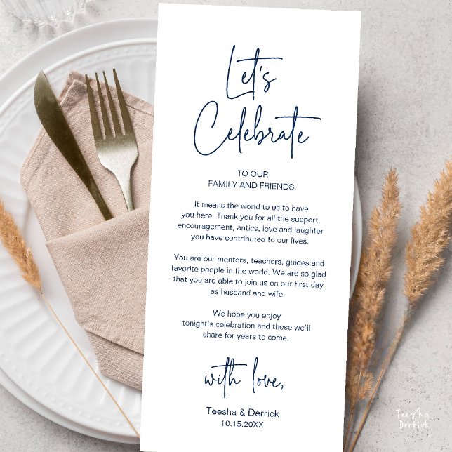Carte de remerciement de dîner de réception de mar (Modern Classy Wedding Reception Dinner Thank You Card in Navy Blue)