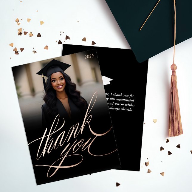 Carte de Remerciement de Diplômé avec Feuille de M (Elegant Photo GRaduation Thank You Card)