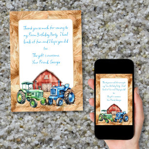 Carte de remerciement de fête à la ferme pour enfa