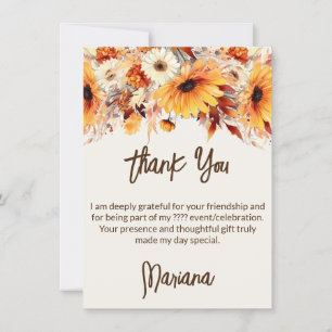 Carte de remerciement de fête avec fleurs d'automn