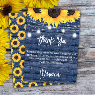 Carte de remerciement de fête avec tournesols sur