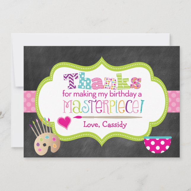 Carte de remerciement de fête d'art - Message pré- (Devant)