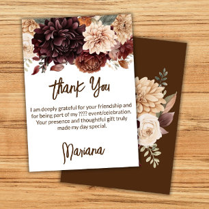 Carte de remerciement de fête florale Fleurs Beige