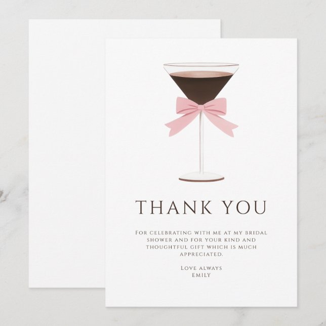 Carte de remerciement de fiançailles avec martini  (Devant / Derrière)