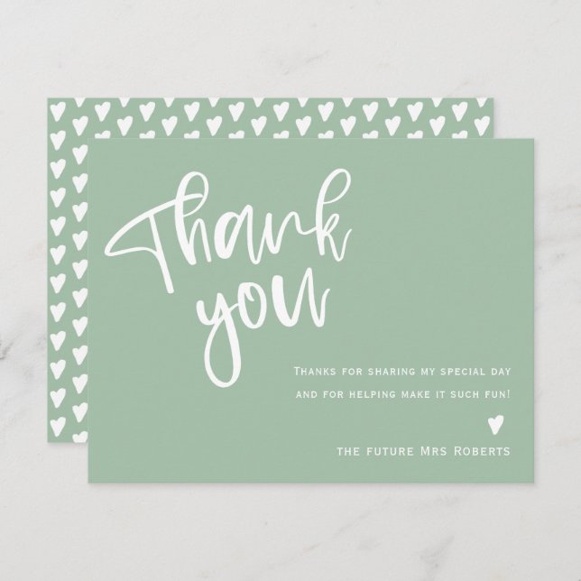 Carte de remerciement de fiançailles vert sauge mo (Devant / Derrière)