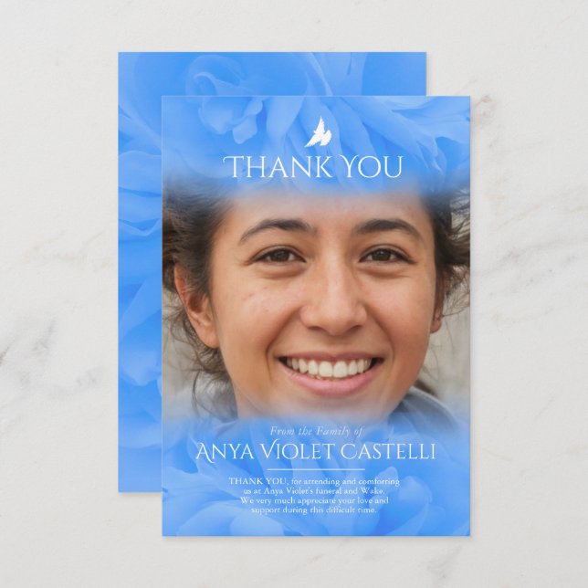 Carte de remerciement de funérailles rose douce bl (Devant / Derrière)