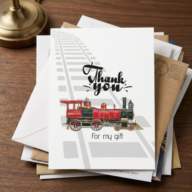 Carte de remerciement de locomotive à vapeur class (The perfect match for your train theme birthday.)